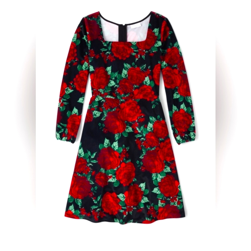 NWT! Summer Rose Printed Cocktail Velvet Soft Women's Midi Floral Dress Large